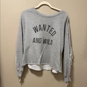 Wildfox Gray Graphic Fringe Detailed Sweatshirt “wanted and wild”